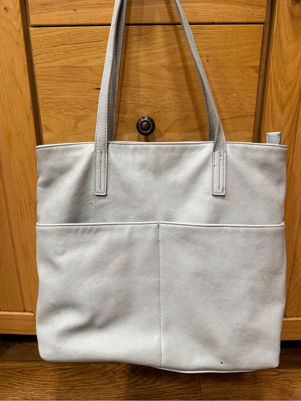 Set of 2 Classic light gray and black Leather Tote Bags - Everyday Shoulder Tote
